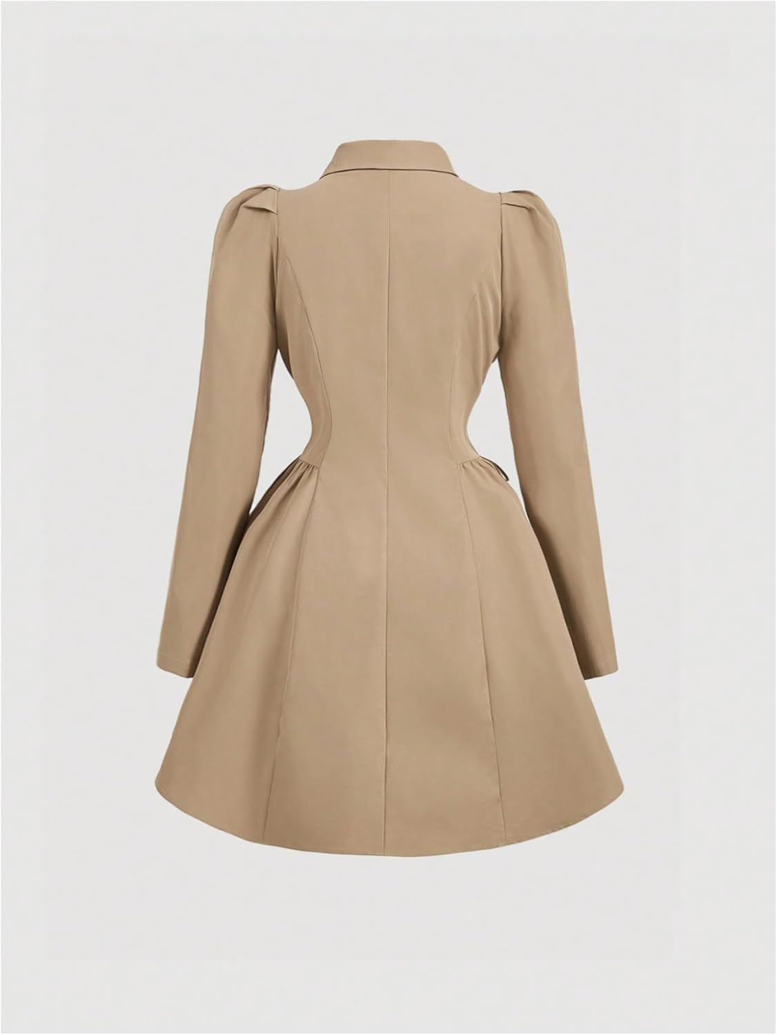 Women's Trench Coat Lapel Double Breasted Puff Long Sleeve A Line Jacket Outerwear - Image 2
