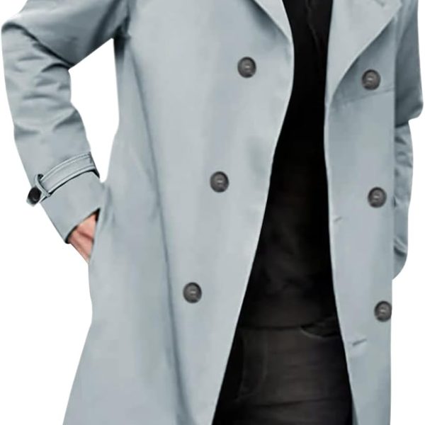 Men's Double-Breasted Trench Coat: Notched Lapel, Casual Slim-Fit Long Overcoat