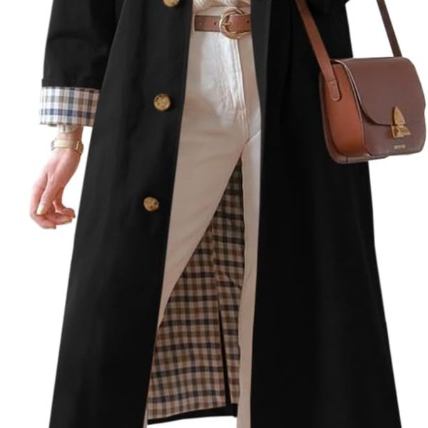 Womens Long Trench Coat Single Breasted Oversized Windproof Overcoat Fashion Outerwear