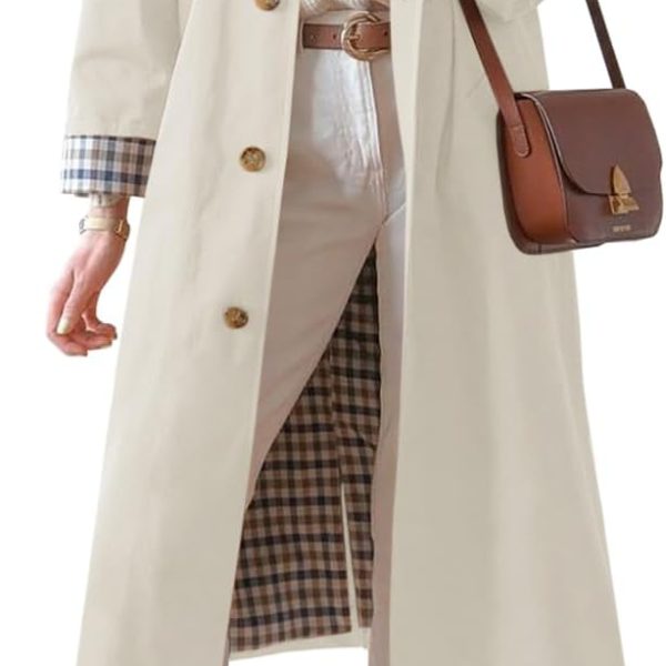 Womens Long Trench Coat Single Breasted Oversized Windproof Overcoat Fashion Outerwear