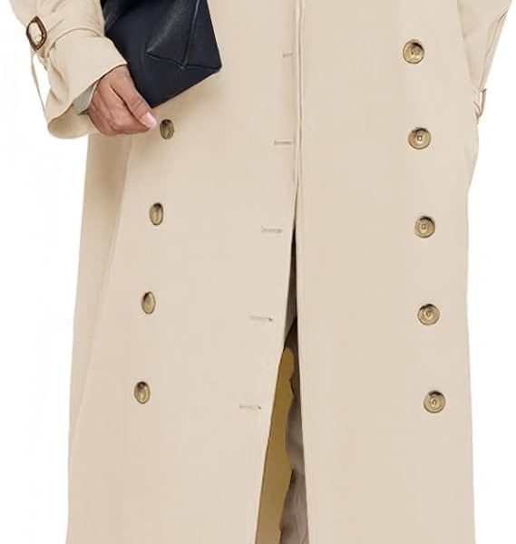 Women's Long Trench Coat – Loose-Fit Double-Breasted Windproof Coat with Classic Lapel, Casual Autumn Outerwear
