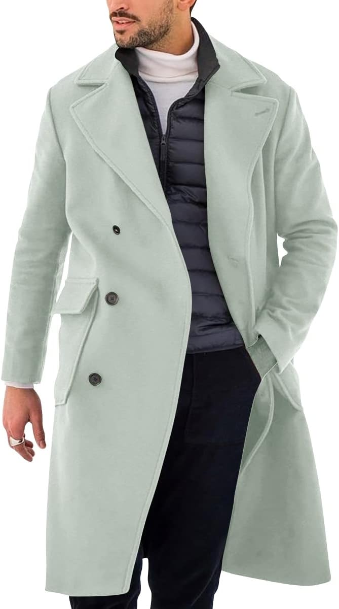 Men's Trench Coat: Slim-Fit Double-Breasted Long Overcoat, Classic Autumn/Winter Outerwear