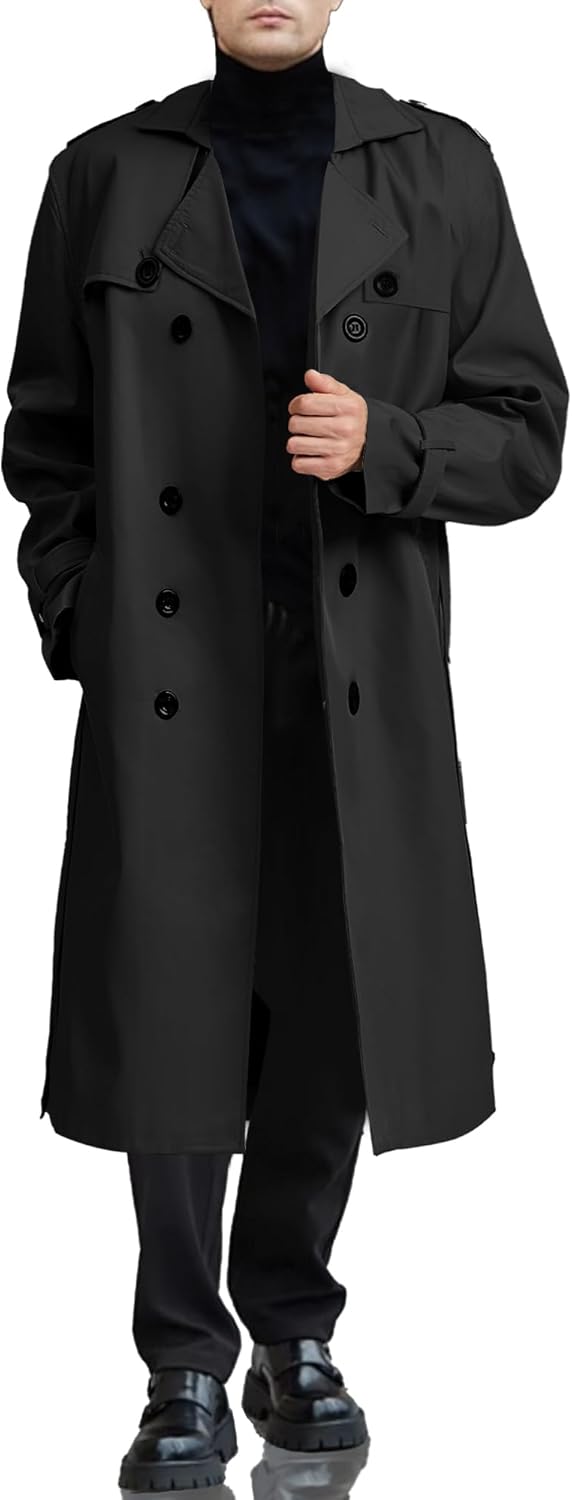 Men's Trench Coat — Long Jacket / Coat — Loose-Fit Casual Windbreaker