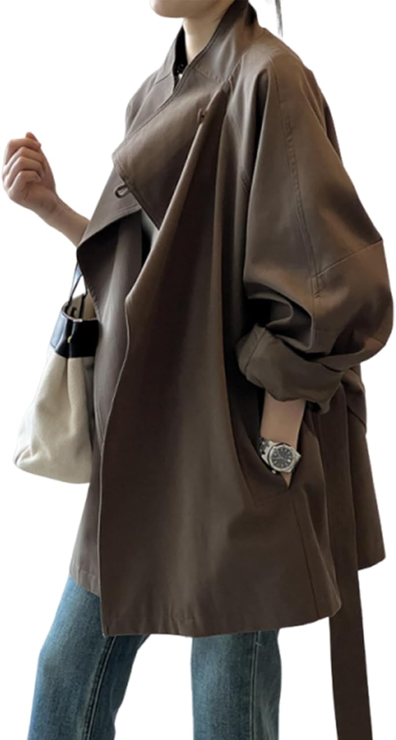 Women's Open-Front Trench Coat (New for Autumn 2026) – Stylish Stand Collar Windproof Coat (Belted)