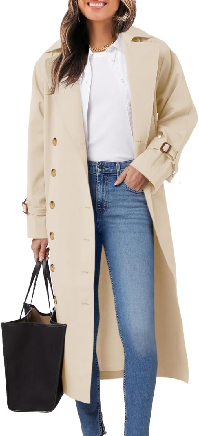 Women's Long Trench Coat – Loose-Fit Double-Breasted Windproof Coat with Classic Lapel, Casual Autumn Outerwear - Image 2