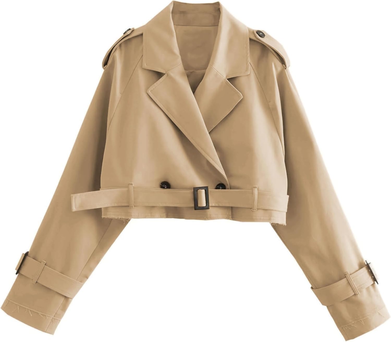 Women's Short Biker Jacket Style – Casual Double-Breasted Trench Coat (Belted)