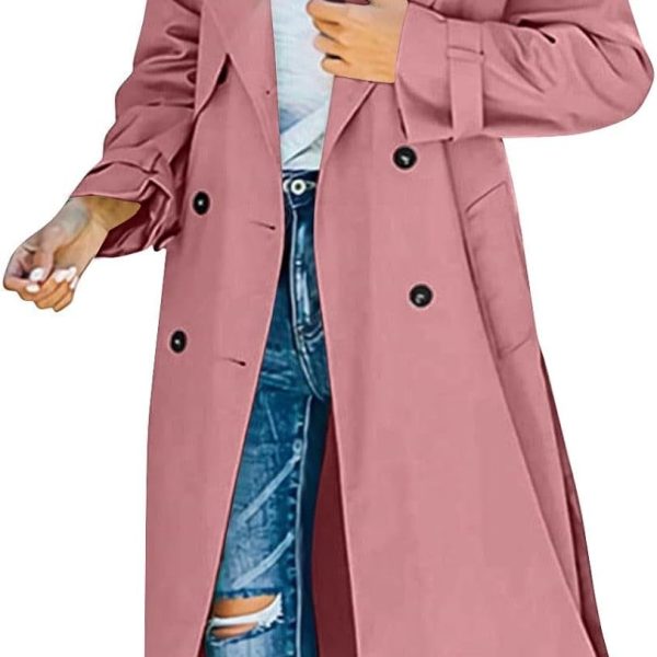 Women's Trench Coat Double Breasted Long Trench Coat Spring Fall Fashion Windproof Classic Lapel Overcoat with Belt