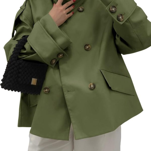Women's Short Trench Coat – Loose-Fit Double-Breasted Stand Collar Jacket, Casual Autumn Commuter Outerwear