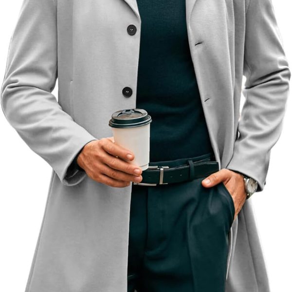 Men's Mid-Length Trench Coat: Slim-Fit Winter Single-Breasted Business Overcoat