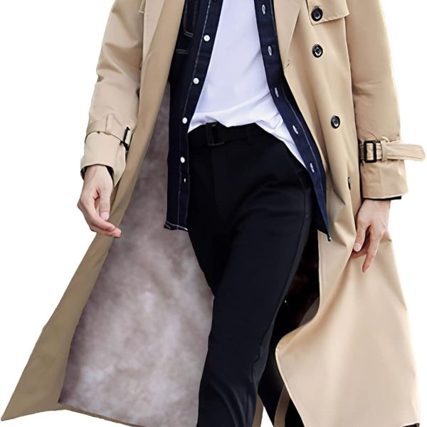 Men's Double-Breasted Trench Coat: Loose-Fit Casual Windbreaker, Lapel Long Overcoat