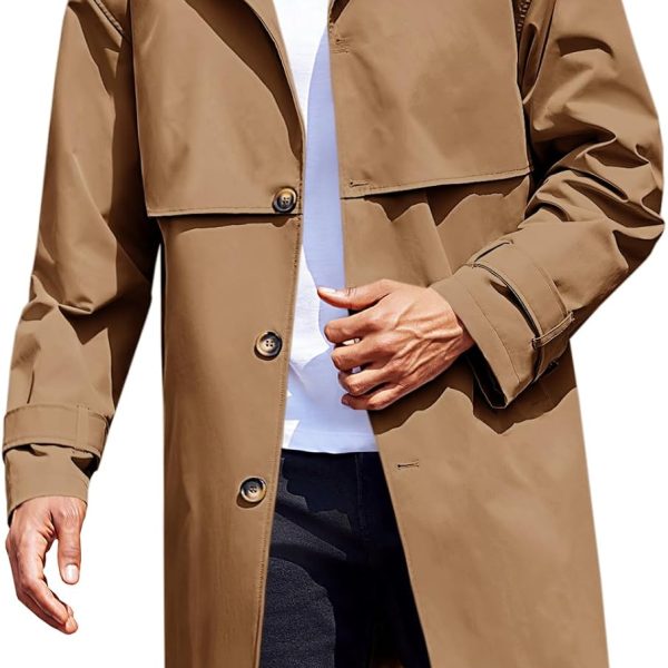 Men's Trench Coat: Single-Breasted Slim-Fit Mid-Length Jacket, Casual Autumn Windbreaker