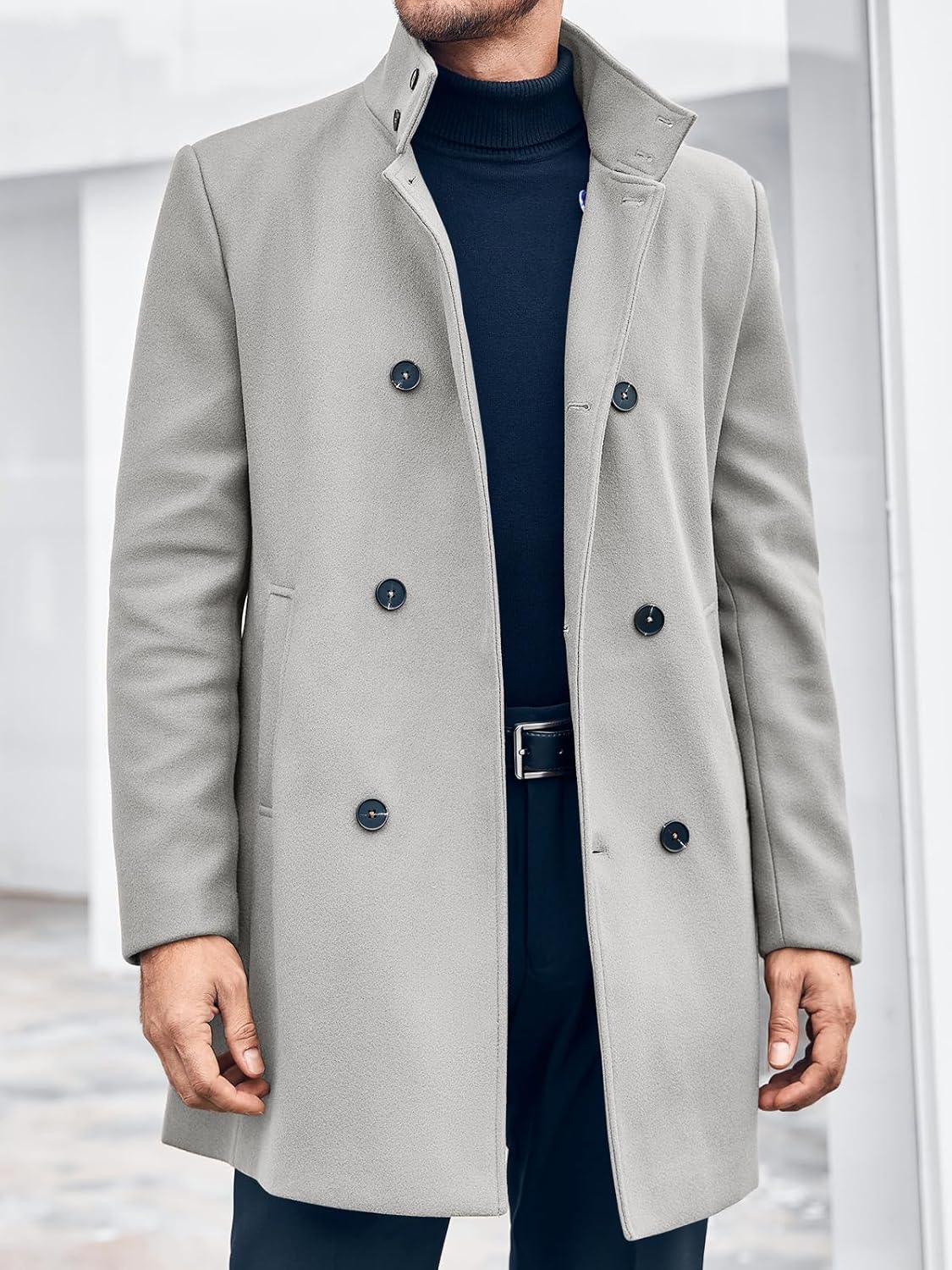 Men's Mid-Length Trench Coat: Winter Double-Breasted Pea Coat, Casual Business Warm Overcoat - Image 2