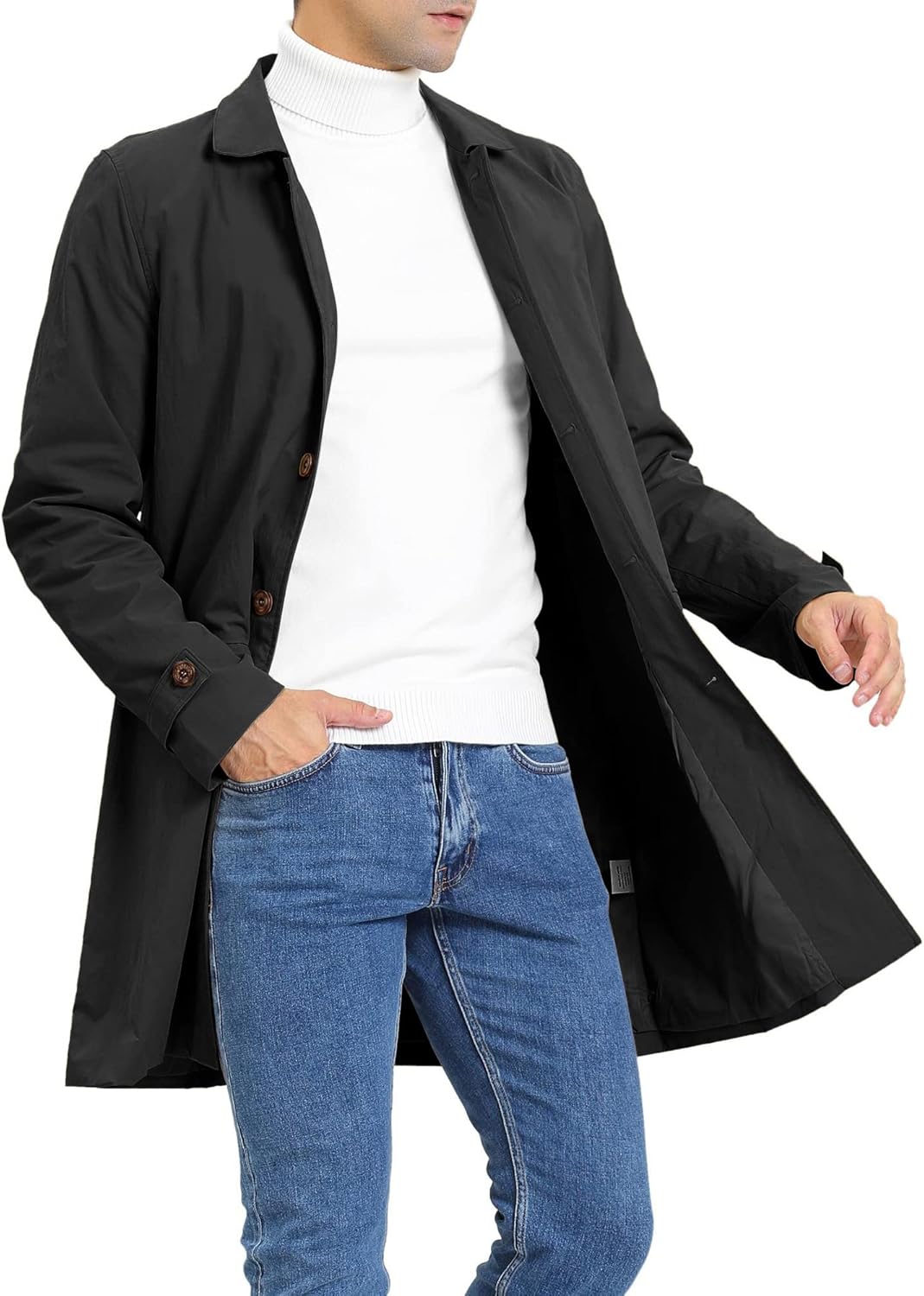 Men's Trench Coat | Slim-Fit Single-Breasted | Casual Long Jacket | Lightweight Lapel Style | Autumn Windproof Coat - Image 2