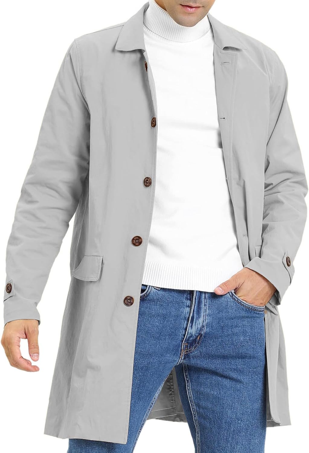 Men's Trench Coat: Slim-Fit Single-Breasted Casual Long Jacket, Lightweight Lapel Autumn Windbreaker