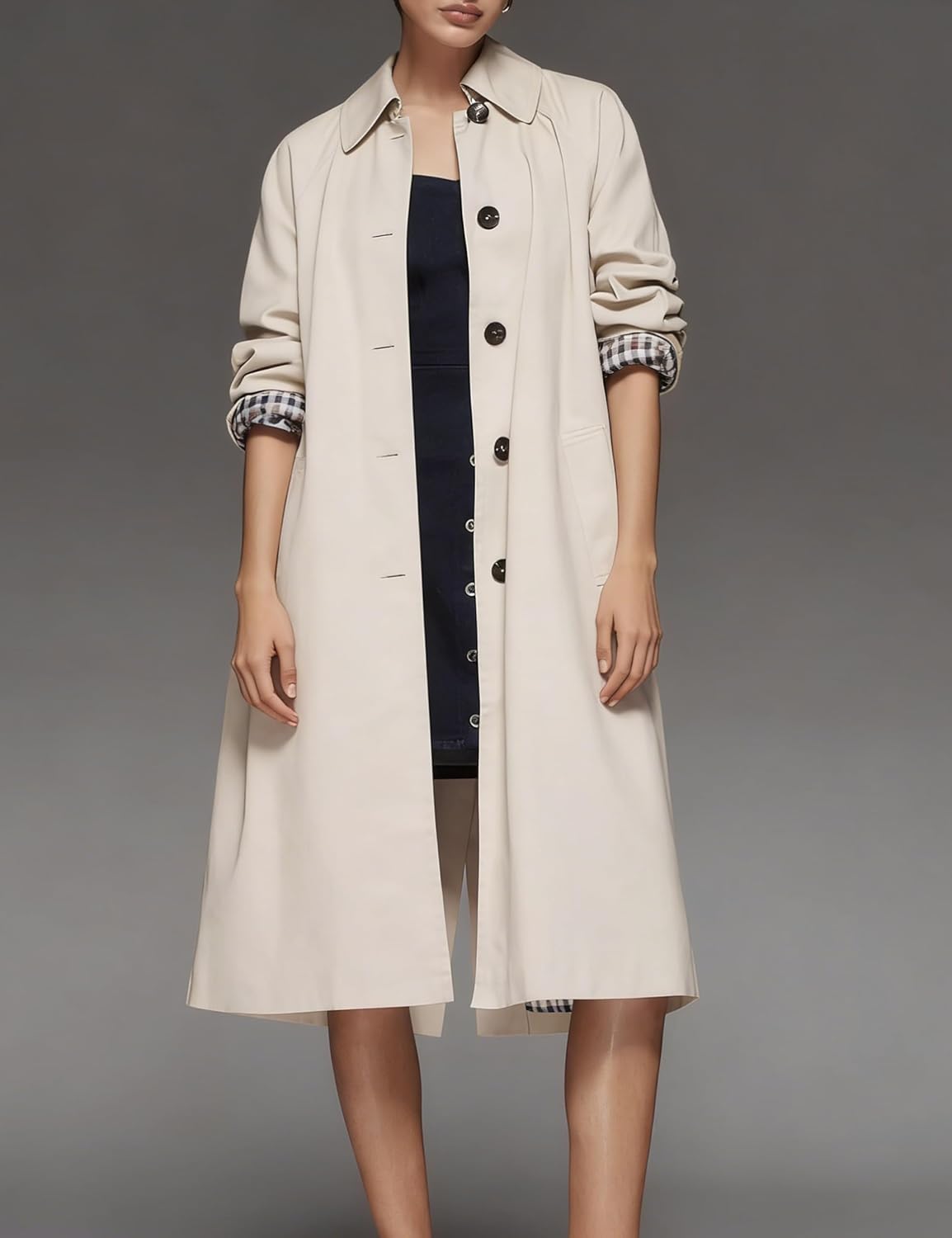 Women's Long Trench Coat – Single-Breasted Lightweight Spring Outerwear, Classic Mid-Length Jacket (Ideal for Commuting, Casual Wear, and Travel) - Image 2