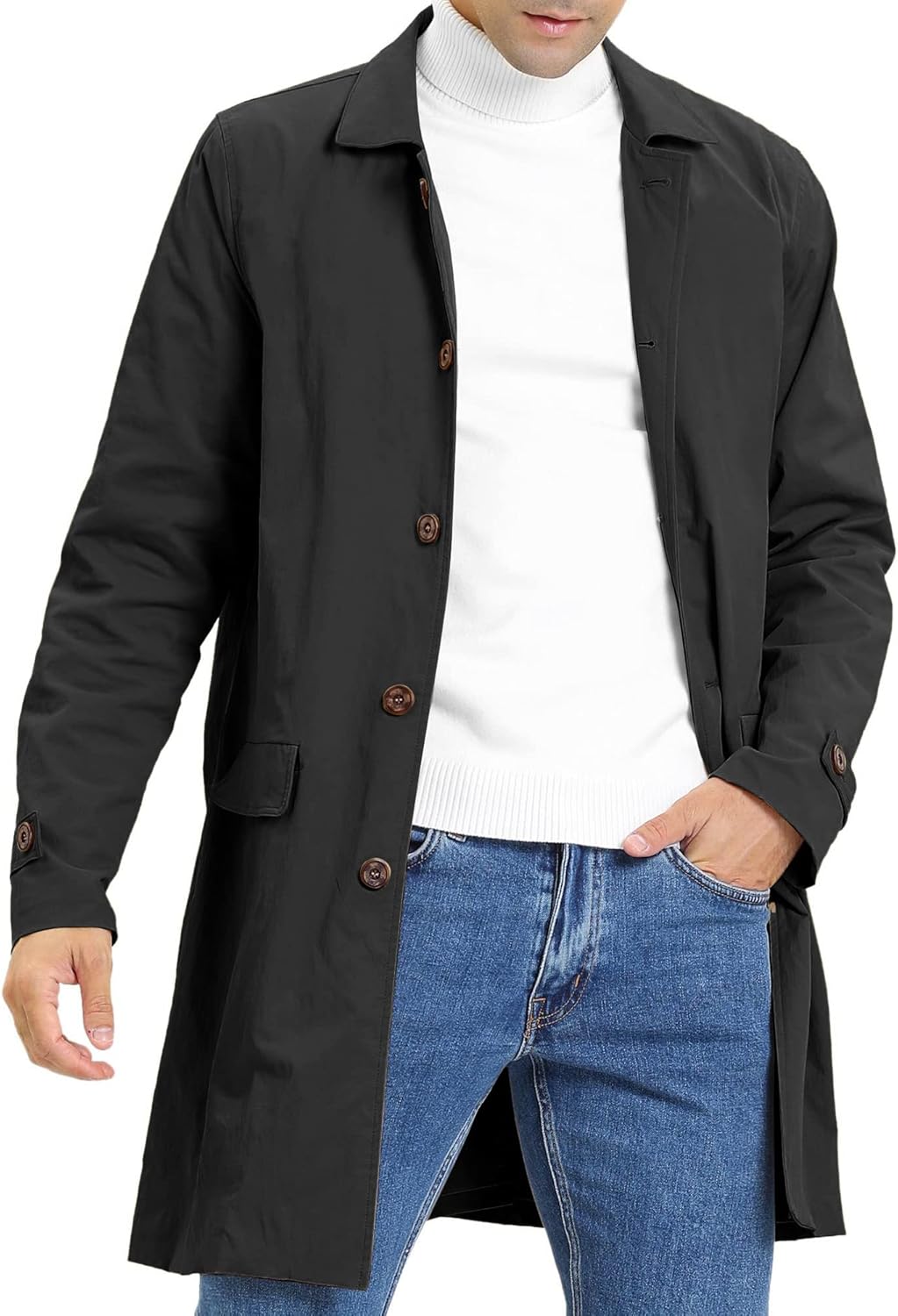 Men's Trench Coat | Slim-Fit Single-Breasted | Casual Long Jacket | Lightweight Lapel Style | Autumn Windproof Coat