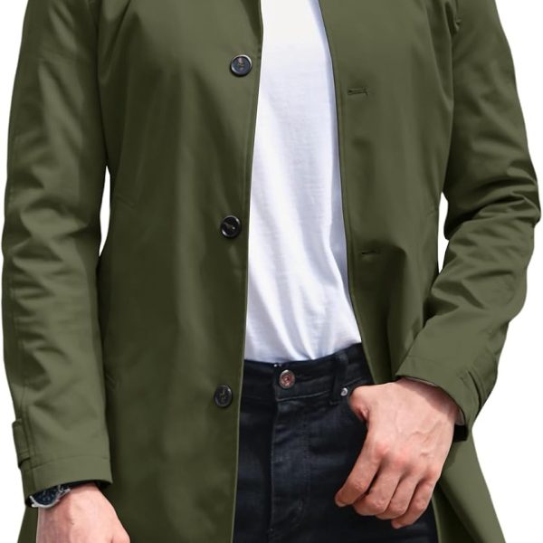 Men's Trench Coat: Single-Breasted Casual Open-Collar Windbreaker, Classic Long Business Overcoat