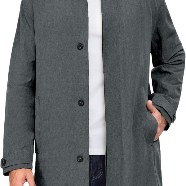 Men's Waterproof Mid-Length Trench Coat: Lightweight Long Raincoat, Single-Breasted Overcoat